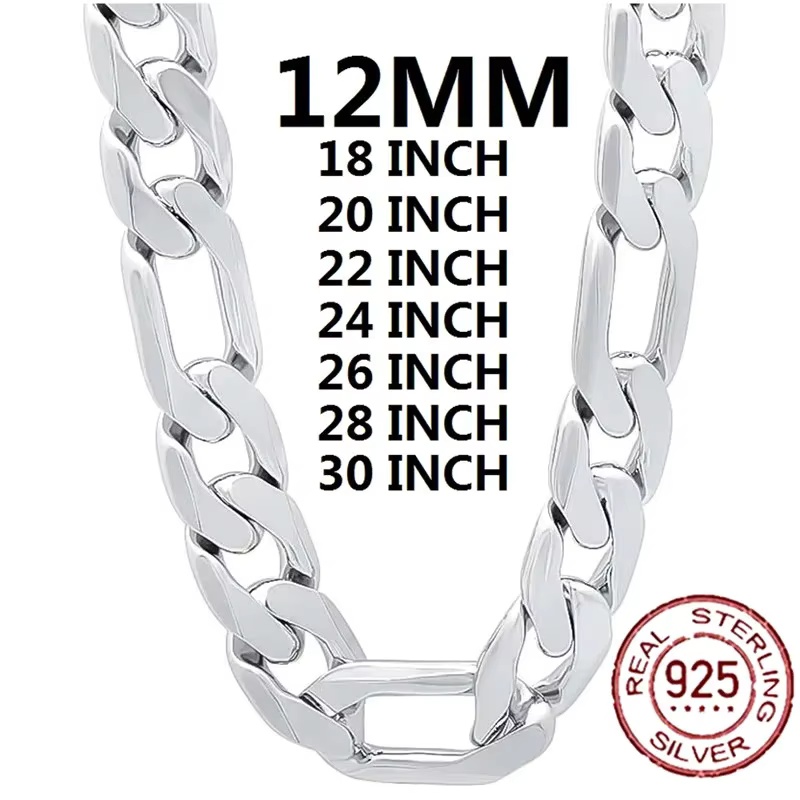 Cuban Link Chain 12Mm - สร้อยคอเงินแท้ 925 สำหรับผู้ชาย ดีไซน์คลาสสิก ลายคิวบา ขนาด