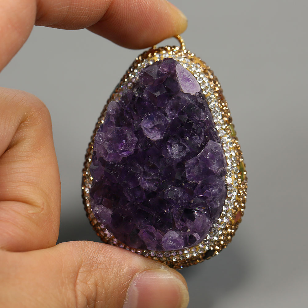 Crystal Pendant Necklace Natural Stone - ธรรมชาติสีม่วงอเมทิสต์ควอตซ์คริสตัลทัวร์มาลีนปู Freeform รูปร่าง Charms สร้อยคอจี้เครื่องประดับทํา DIY