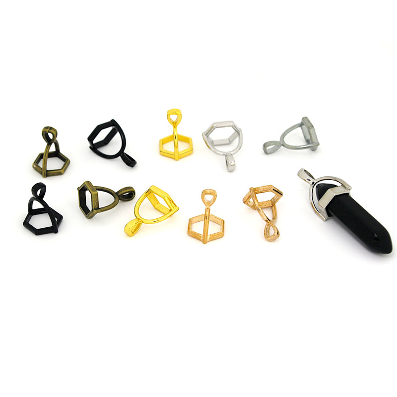Crystal Pendant Necklace Natural Stone - 20 ชิ้นอัญมณีหกเหลี่ยมหมวกหินธรรมชาติคริสตัลเสาจี้หมวกสําหรับเครื่องประดับทําสร้อยคอจี้ตัวเชื่อมต่อ Clasp DIY