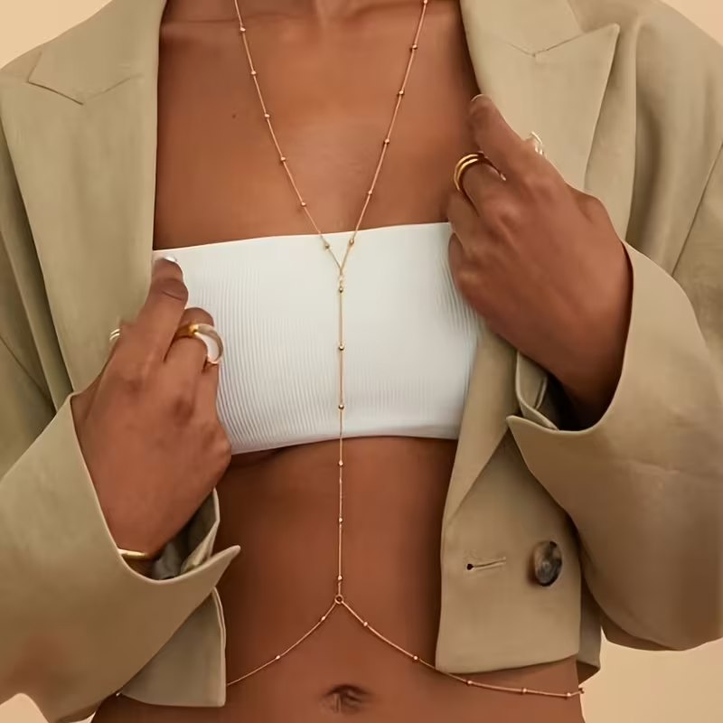 Body Jewelry - สร้อยคอแฟชั่นแบบเรียบง่าย สไตล์โบฮีเมียน สำหรับผู้หญิง เครื่องประดับร่างกายสุดเซ็กซี่ เหมาะสำหรับงานแต่งงาน งานเลี้ยงริมชายหาด