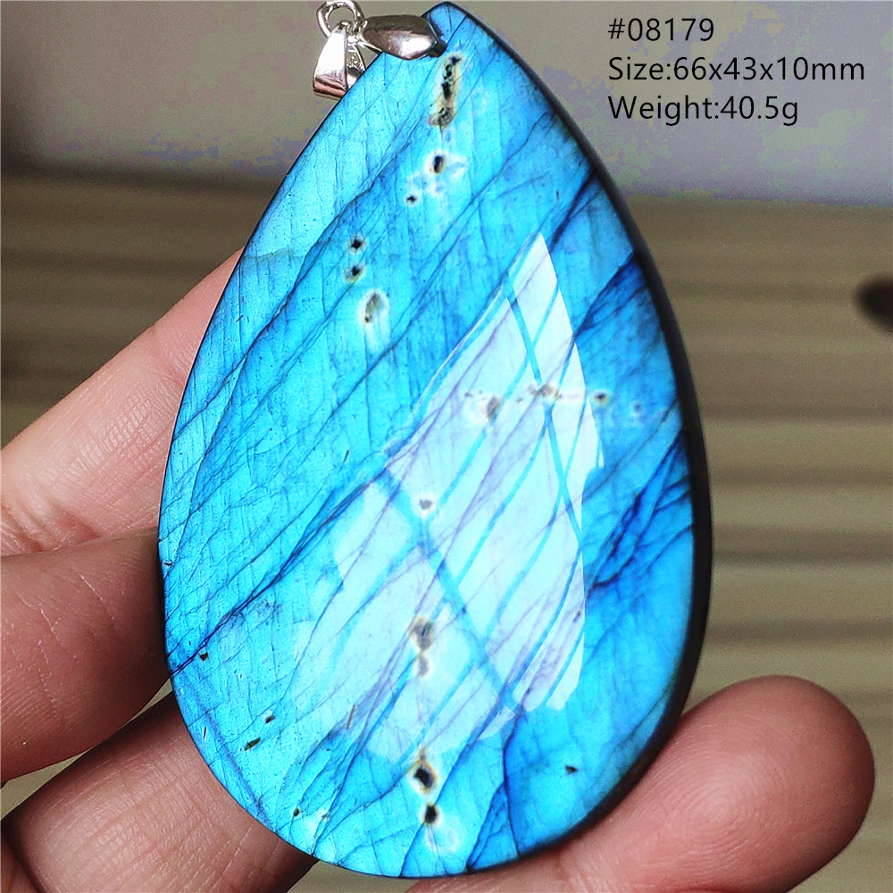 925 Sterling Silver Chain Necklace Men - จี้หินลาบราดอไรต์สีน้ำเงินธรรมชาติ รูปทรงหยดน้ำ ประกายคริสตัล สร้อยคอประดับลูกปัดลาบราดอไรต์ สำหรับผู้หญิงและผู้ชาย เกรด