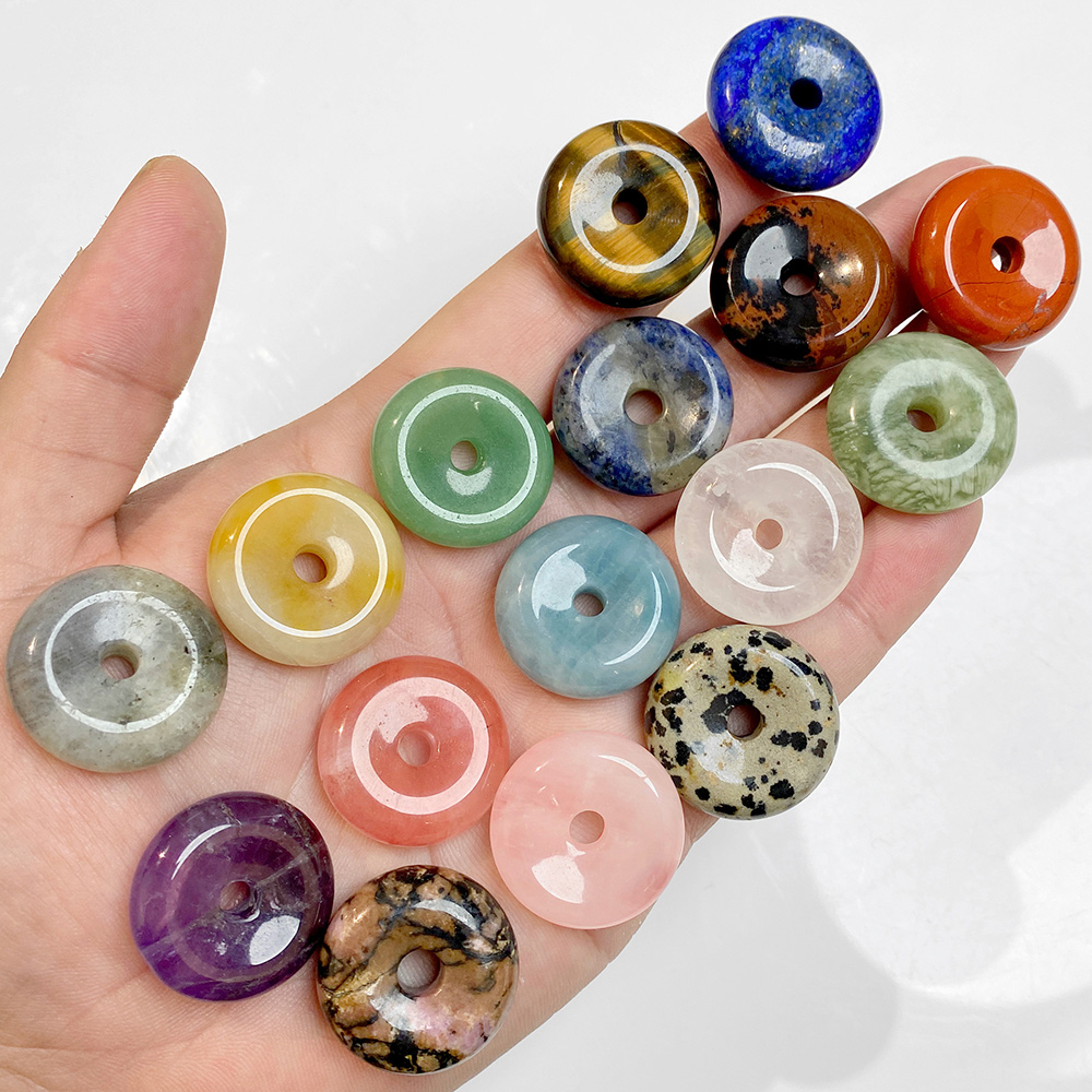Crystal Pendant Necklace Natural Stone - จี้รูปโดนัทวงกลมขนาด 25 มม. 1 ชิ้น สำหรับสร้อยคอ