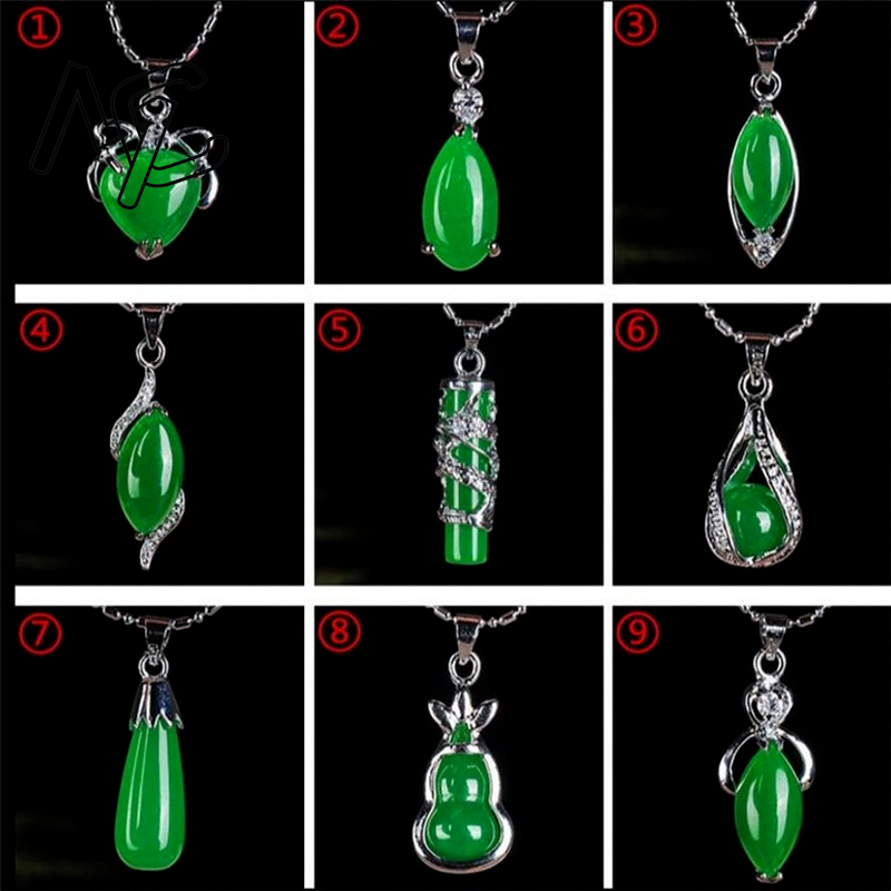 Necklaces - จี้หยกเขียวจีนทรงหยดน้ำเงินเงินแท้ 925 สร้อยคอรูปมังกร เครื่องรางหยกเจไดต์ เครื่องประดับแฟชั่น ของขวัญเสริมโชค