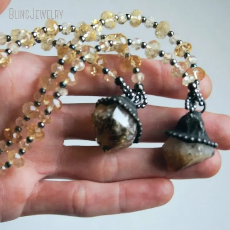 สร้อยคอโชคเกอร์ลูกปัดปลายแหลมซ - Crystal Pendant Necklace Natural Stone บทวิจารณ์และราคา