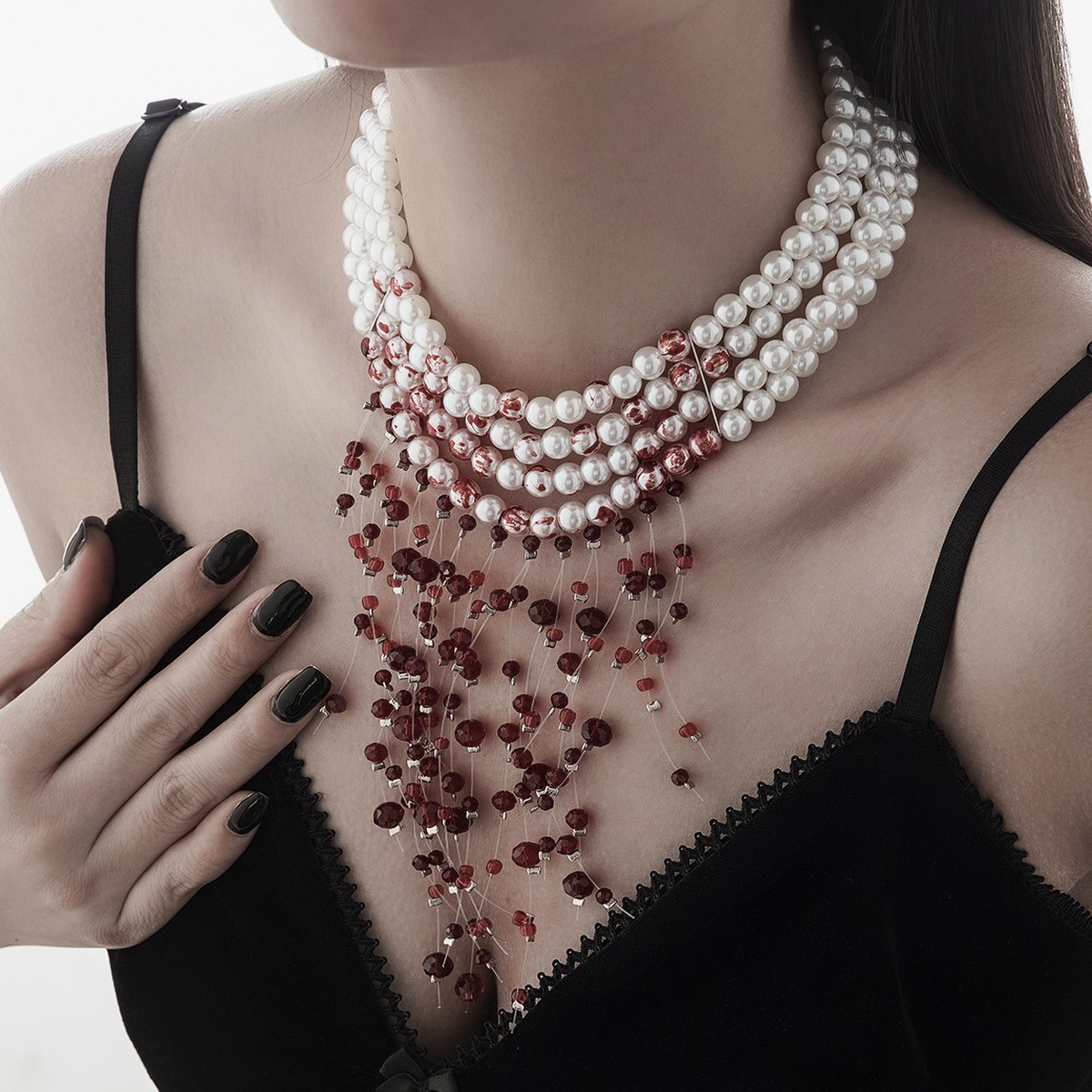 สร้อยคอโชคเกอร์คริสตัลมุกเทียม - Pearl Choker Necklace Vintage บทวิจารณ์และราคา