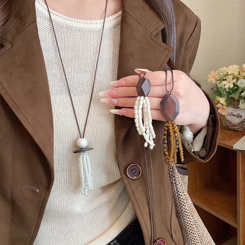 สร้อยคอจี้พู่หินธรรมชาติสไตล์เ - Pearl Choker Necklace Vintage บทวิจารณ์และราคา
