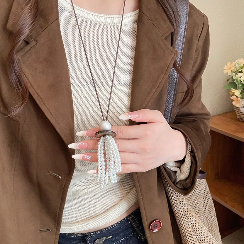 สร้อยคอจี้พู่หินธรรมชาติสไตล์เ - Pearl Choker Necklace Vintage บทวิจารณ์และราคา
