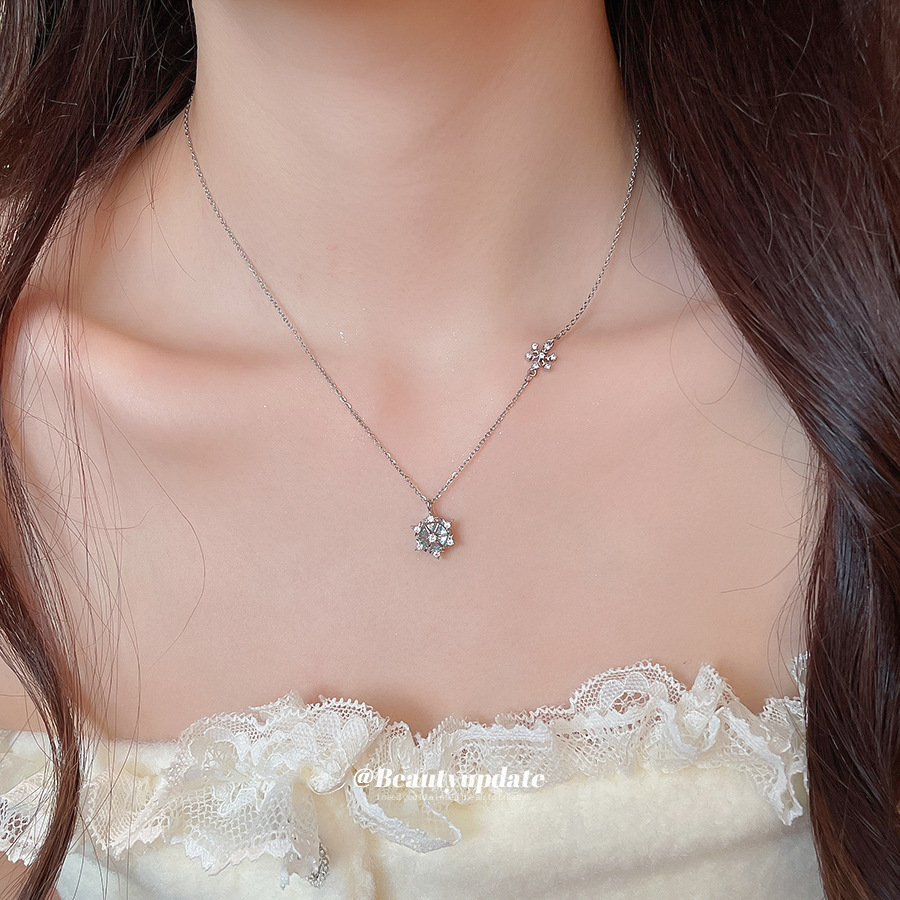 สร้อยคอจี้เกล็ดหิมะคริสตัลน้ำแ - Layered Pendant Necklace Aesthetic บทวิจารณ์และราคา