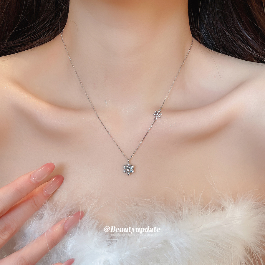 สร้อยคอจี้เกล็ดหิมะคริสตัลน้ำแ - Layered Pendant Necklace Aesthetic บทวิจารณ์และราคา