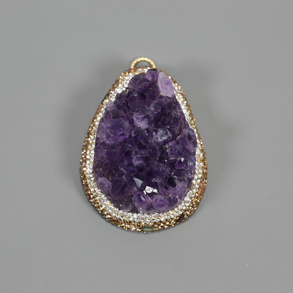 ธรรมชาติสีม่วงอเมทิสต์ควอตซ์คร - Crystal Pendant Necklace Natural Stone บทวิจารณ์และราคา