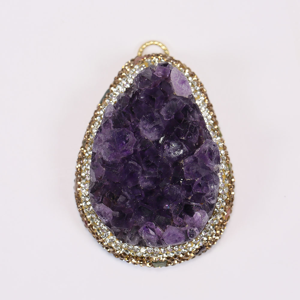 ธรรมชาติสีม่วงอเมทิสต์ควอตซ์คร - Crystal Pendant Necklace Natural Stone บทวิจารณ์และราคา