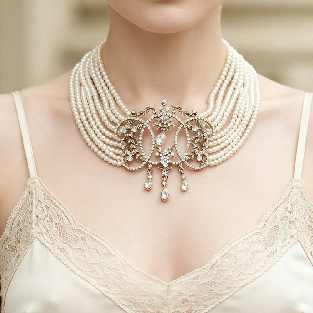 สร้อยคอไข่มุกหลายเส้นสไตล์วินเ - Pearl Choker Necklace Vintage บทวิจารณ์และราคา