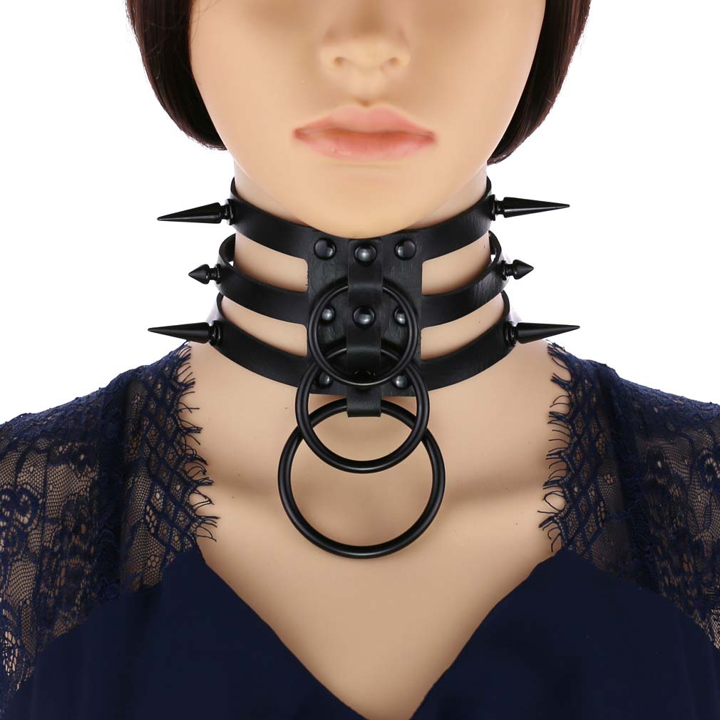 สร้อยคอโชคเกอร์หนังหมุดดำแฟชั่ - Goth Punk Spike Choker บทวิจารณ์และราคา