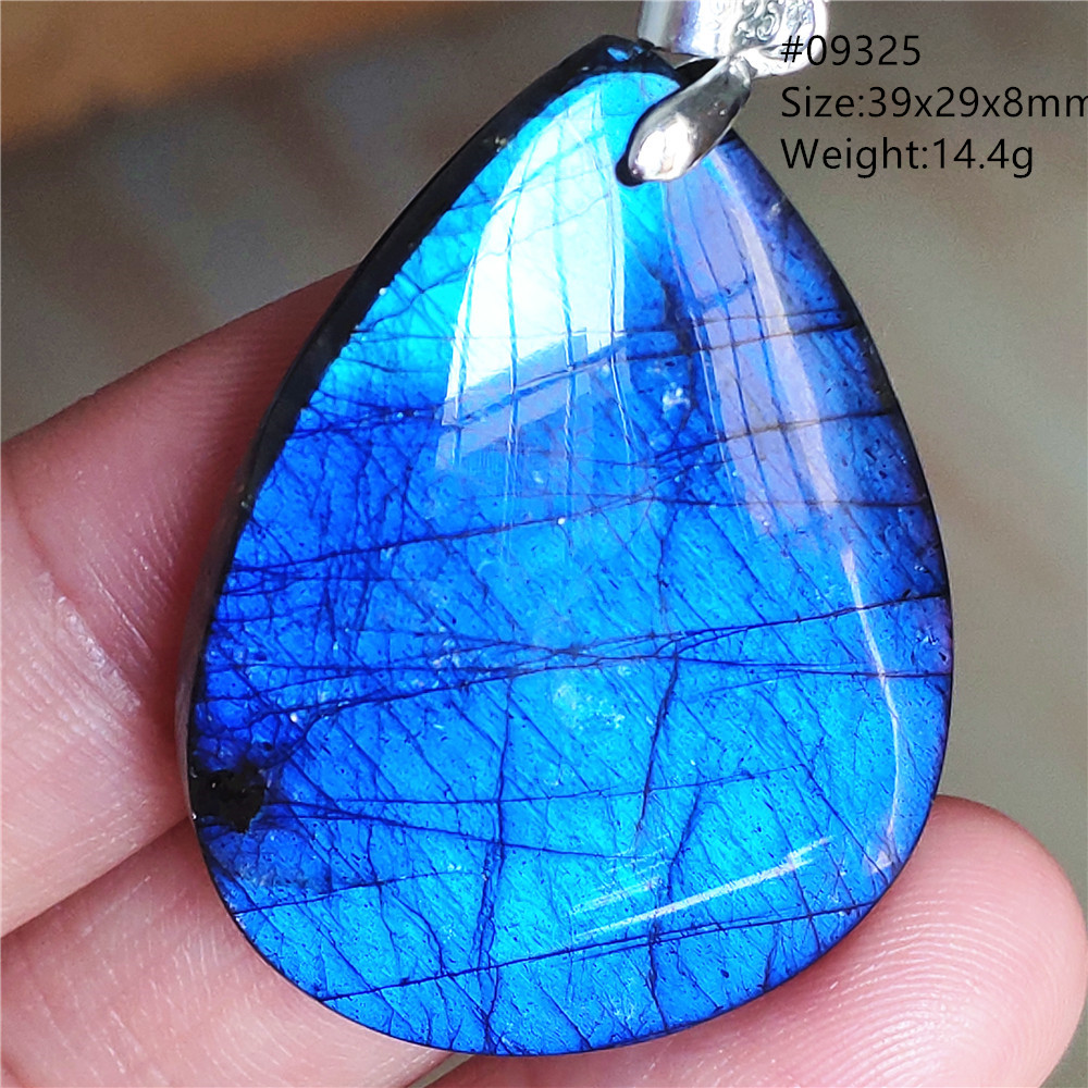 จี้หินลาบราดอไรต์สีน้ำเงินธรรม - 925 Sterling Silver Chain Necklace Men บทวิจารณ์และราคา