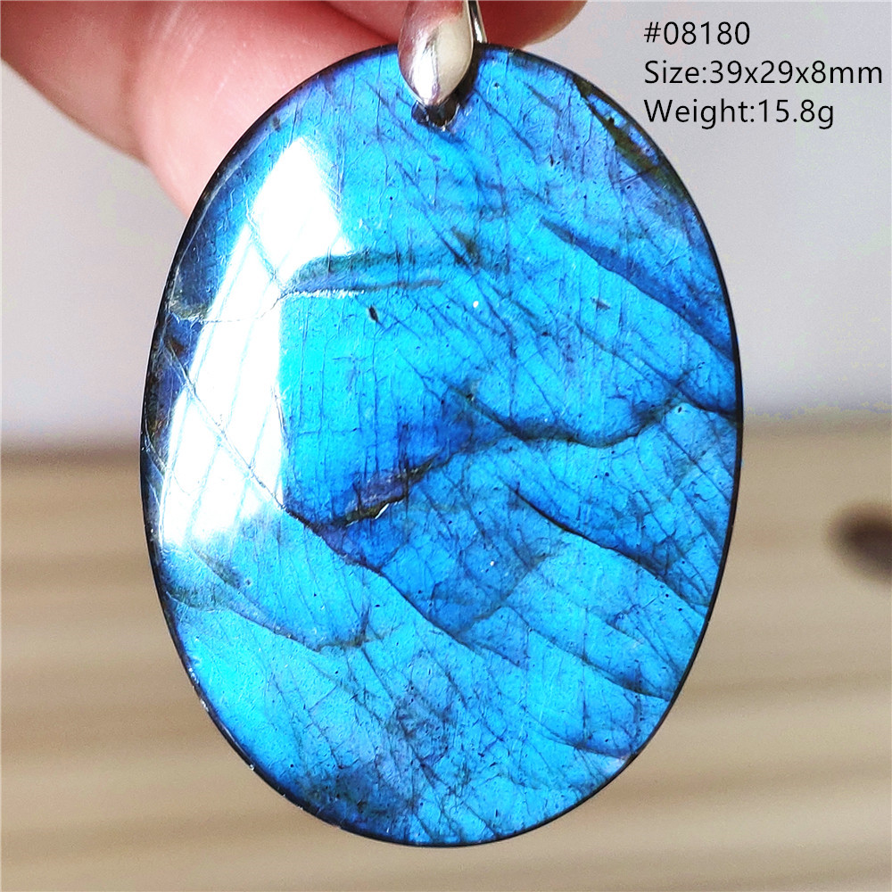 จี้หินลาบราดอไรต์สีน้ำเงินธรรม - 925 Sterling Silver Chain Necklace Men บทวิจารณ์และราคา