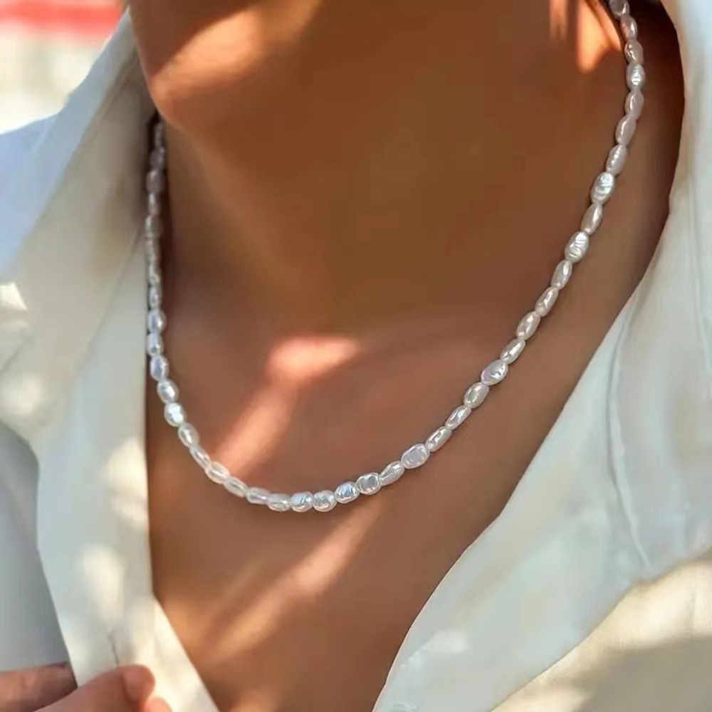 สร้อยคอโชคเกอร์มุกเทียมเรียบง่ - Pearl Choker Necklace Vintage บทวิจารณ์และราคา