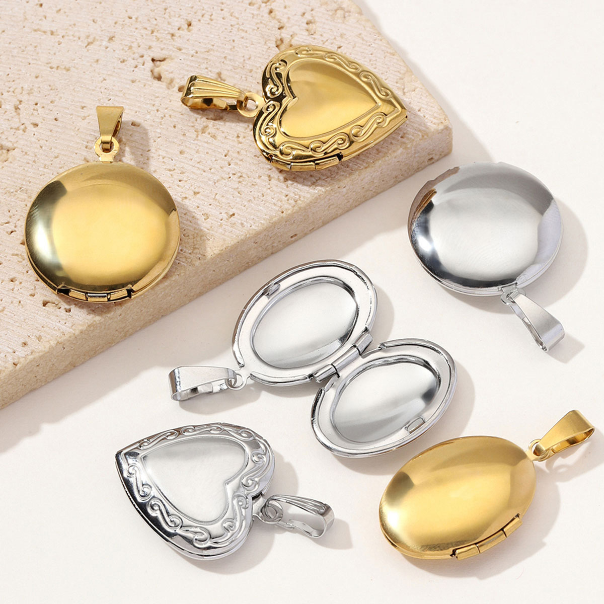 3 ชิ้น/ล็อต ขายส่ง จี้สร้อยคอร - Heart Locket Necklace Photo บทวิจารณ์และราคา