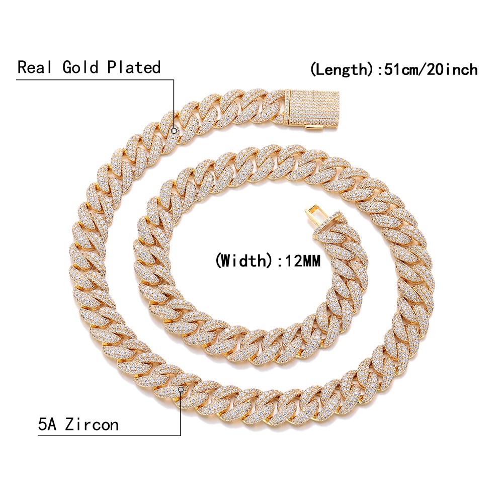 สร้อยคอเพชร CZ สไตล์ฮิปฮอป ขนา - Cuban Link Chain 12Mm บทวิจารณ์และราคา