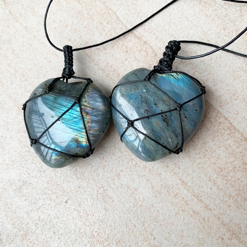 สร้อยคอจี้รูปหัวใจหินลาบราโดไร - Crystal Pendant Necklace Natural Stone บทวิจารณ์และราคา