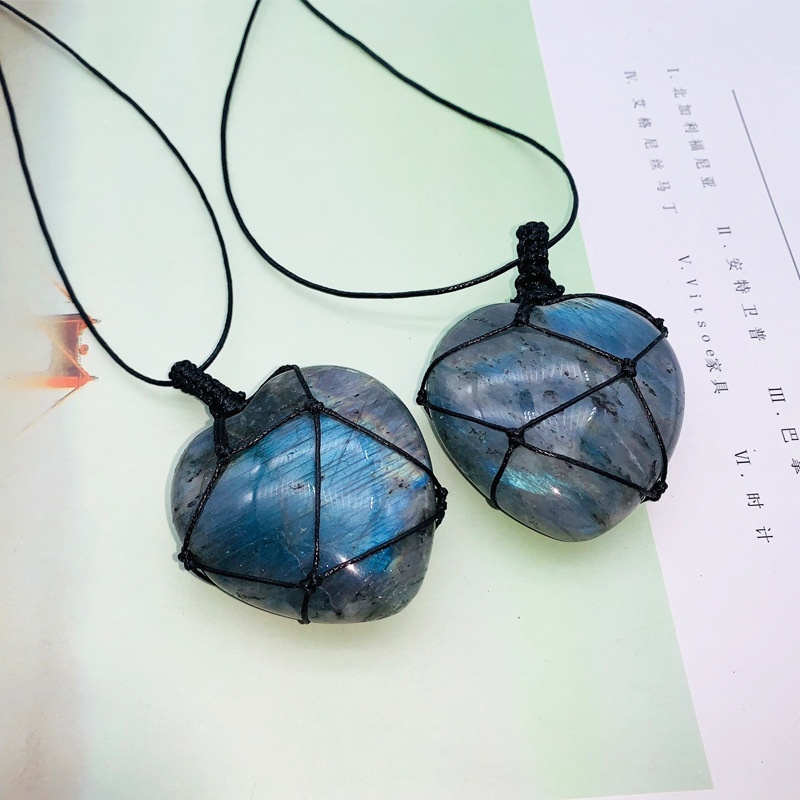 สร้อยคอจี้รูปหัวใจหินลาบราโดไร - Crystal Pendant Necklace Natural Stone บทวิจารณ์และราคา