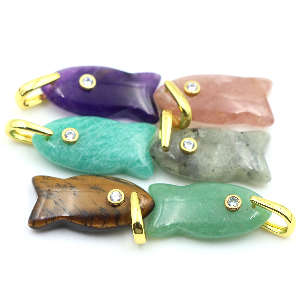 จี้หินธรรมชาติรูปปลา ขนาด 26 ม - Crystal Pendant Necklace Natural Stone บทวิจารณ์และราคา