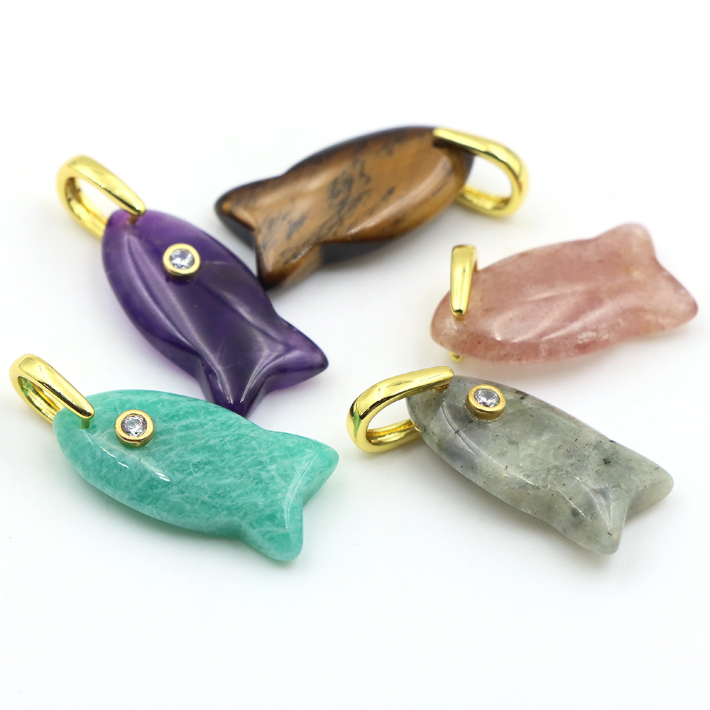 จี้หินธรรมชาติรูปปลา ขนาด 26 ม - Crystal Pendant Necklace Natural Stone บทวิจารณ์และราคา
